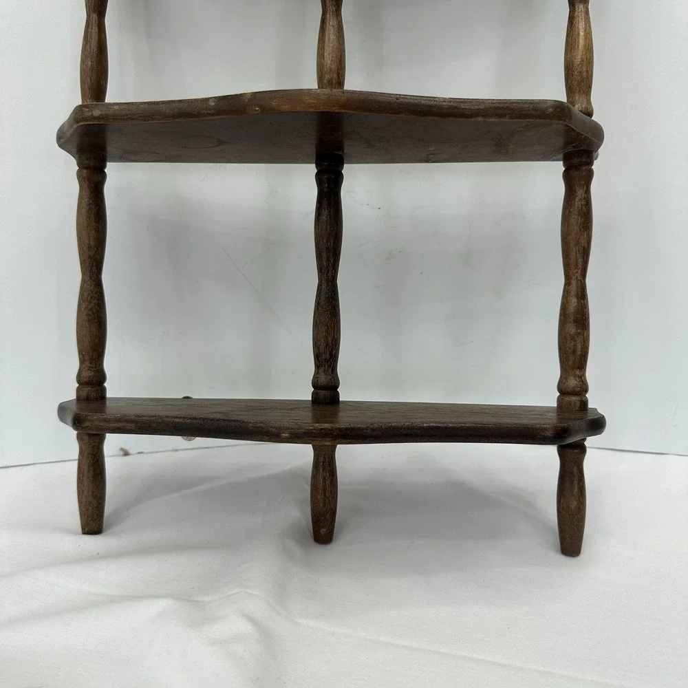 Vintage MCM French Country Spindle Shelf 3 Tier Wall Mount Wood 20